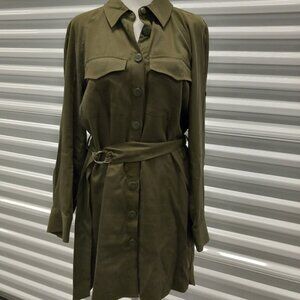 Topshop Utility Shirt Dress Womens US 4/UK 8 Army Green Long Sleeve Belted